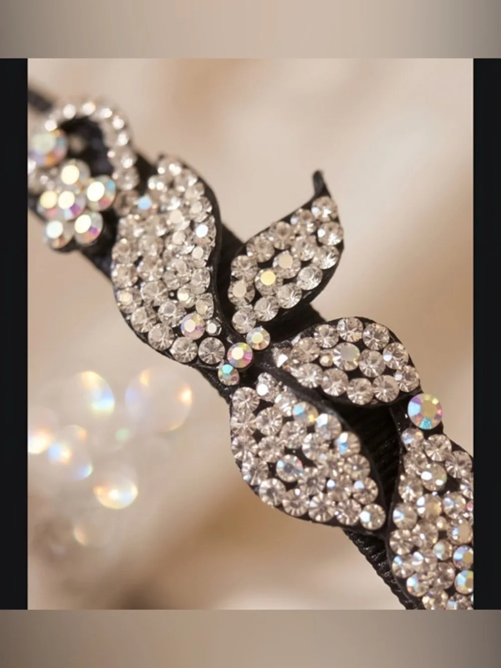 Clear & AB Crystals Floral Black Headband - Women's Elegant Hair Accessory